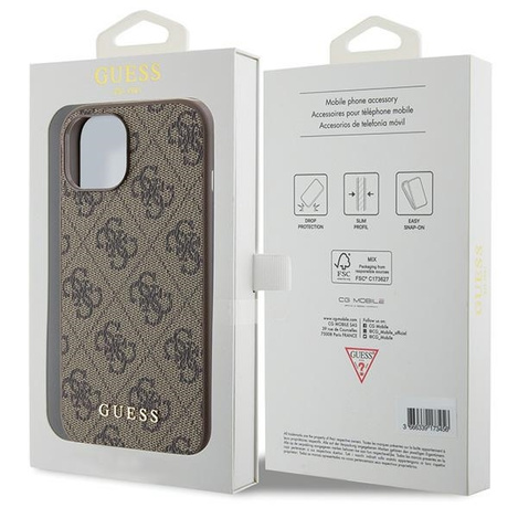 Guess 4G Metal Gold Logo Hülle für iPhone 15 – braun