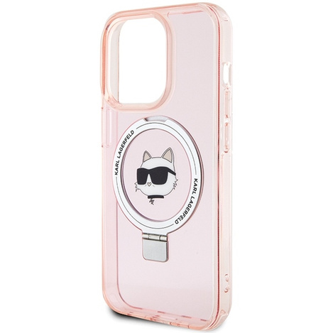 Etui Karl Lagerfeld Ring Stand Choupette Head MagSafe do iPhone 15 Pro - różowe