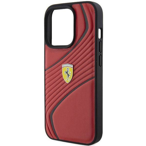 Ferrari Twist Metal Logo Hülle für iPhone 15 Pro – Rot