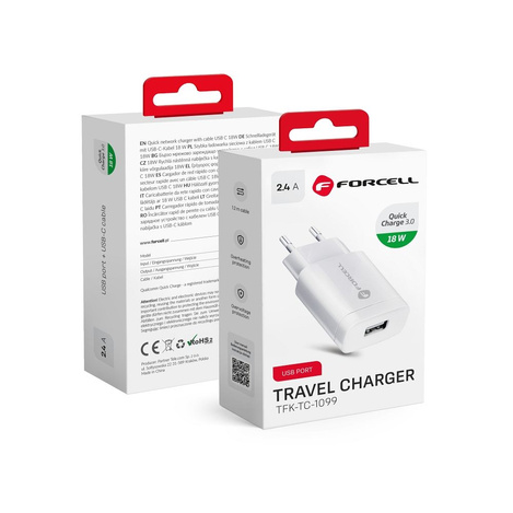 Forcell Ładowarka Sieciowa ze złączem USB A - 2,4A 18W z funkcją Quick Charge 3.0