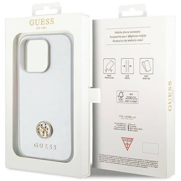 Original Case APPLE IPHONE 15 PRO Guess Hardcase Strass Metal Logo (GUHCP15LPS4DGPS) silver