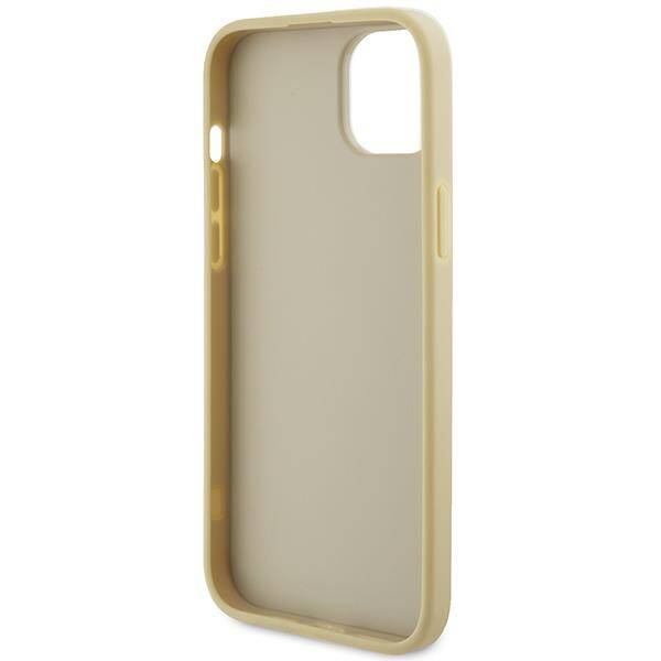 Guess Leder 4G Metal Logo Strass Hülle für iPhone 15 – Gold