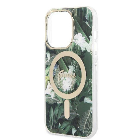 Guess Bundle Pack MagSafe IML Jungle - Zestaw etui + ładowarka MagSafe iPhone 14 Pro Max (khaki/złoty)
