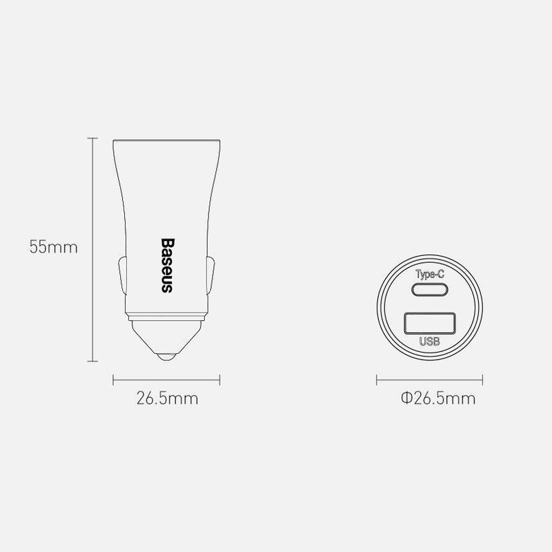Baseus Golden Contactor Pro Dual Quick Charger Car Charger U+C 40W Dark Gray