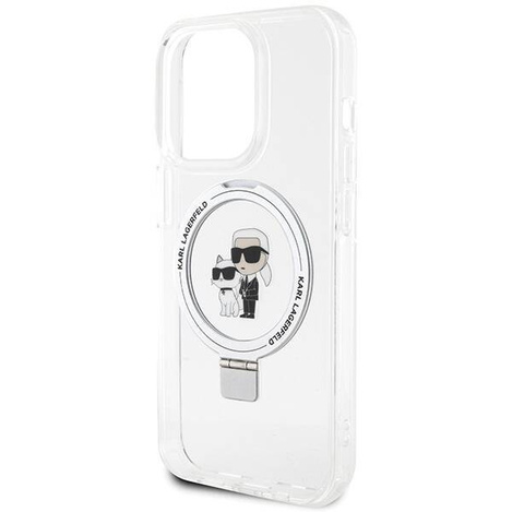 Original Case IPHONE 15 PRO MAX Karl Lagerfeld Hardcase Ring Stand Karl&Choupettte MagSafe white