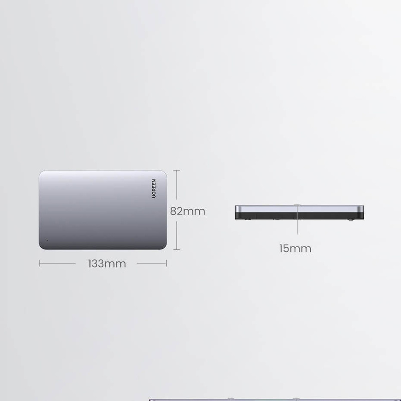 Ugreen kieszeń obudowa na dysk twardy 2,5'' SATA 3.0 6Gbps szary + kabel USB - USB Typ C 0,5m (CM300)