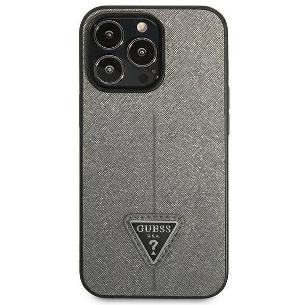 Oryginalne Etui IPHONE 13 PRO Guess Hardcase Saffianotriangle Logo (GUHCP13LPSATLG) srebrne
