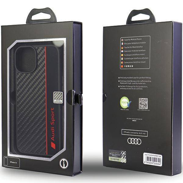 Audi Carbon Fiber Stripe iPhone 14 6,1&quot; schwarz/schwarzes Hardcase AUS-TPUPCIP14-R8/D1-BK