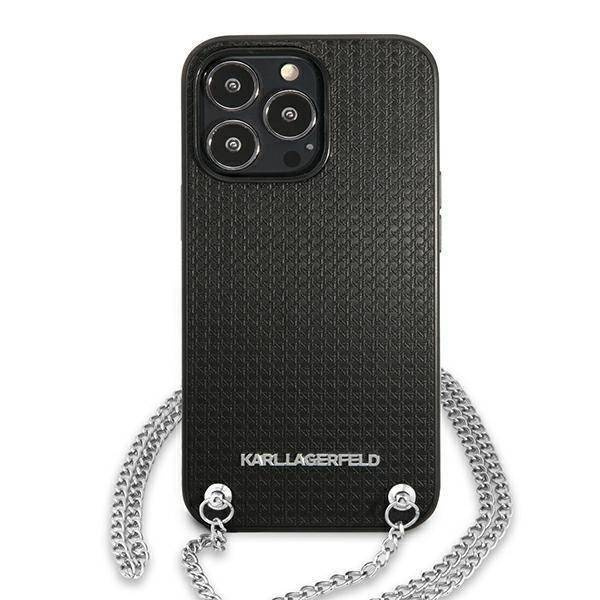 Original Case IPHONE 13 PRO Karl Lagerfeld Hardcase Leather Textured And Chain (KLHCP13LPMK) black