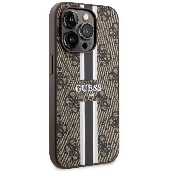 Guess GUHMP14LP4RPSW iPhone 14 Pro 6,1" braun/braunes Hardcase 4G bedruckte Streifen MagSafe