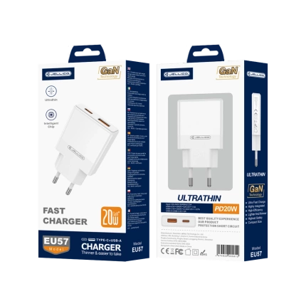 JELLICO Netz-Ladegerät EU57 PD 20W 1xUSB-C + 1xUSB QC3.0 weiss