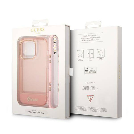 Guess Translucent Pearl Strap - Etui iPhone 14 Pro (różowy)