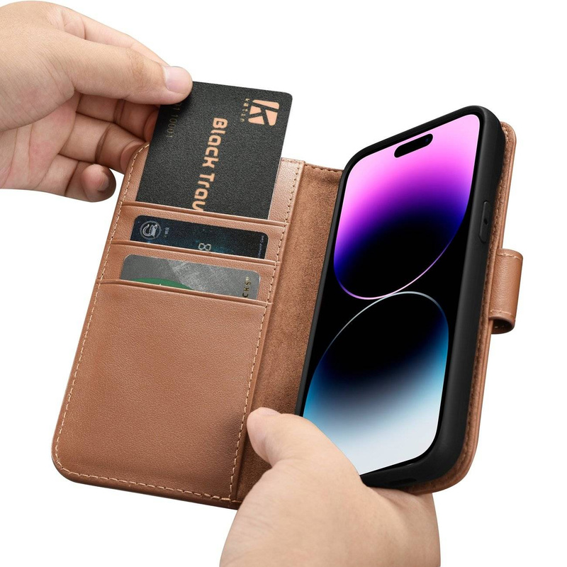 iCarer Wallet Case 2in1 iPhone 14 Pro Flip Leather Cover Anti-RFID Brown (WMI14220726-BN)