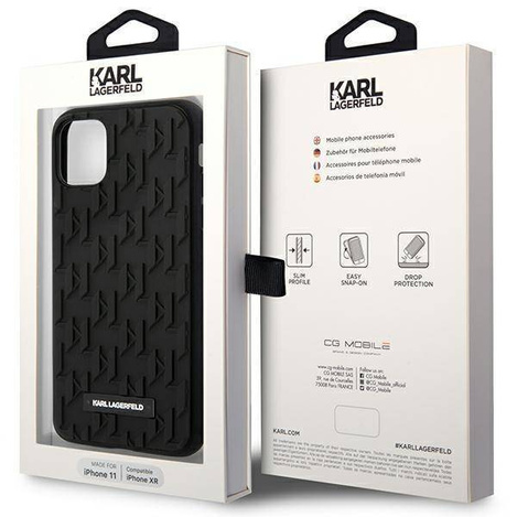 Original Handyhülle IPHONE 11 Karl Lagerfeld Hardcase 3D Monogram (KLHCN61RUPKLPK) schwarz