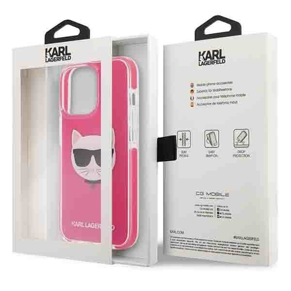 Original Case IPHONE 13 PRO Karl Lagerfeld Hardcase Choupette Head (KLHCP13LTPECPI) pink