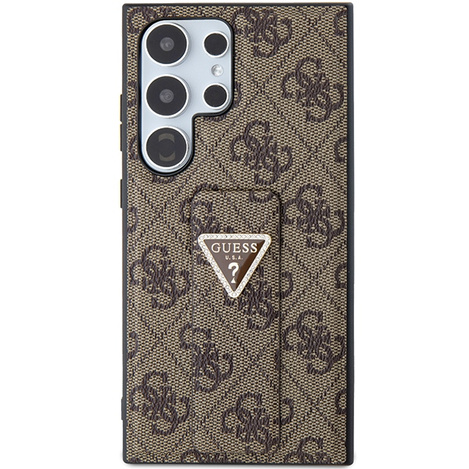 Etui Guess Grip Stand 4G Triangle Strass na Samsung Galaxy S24 Ultra - brązowe