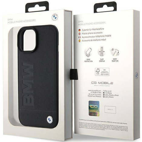 BMW Leather Hot Stamp case for iPhone 15 Plus - black