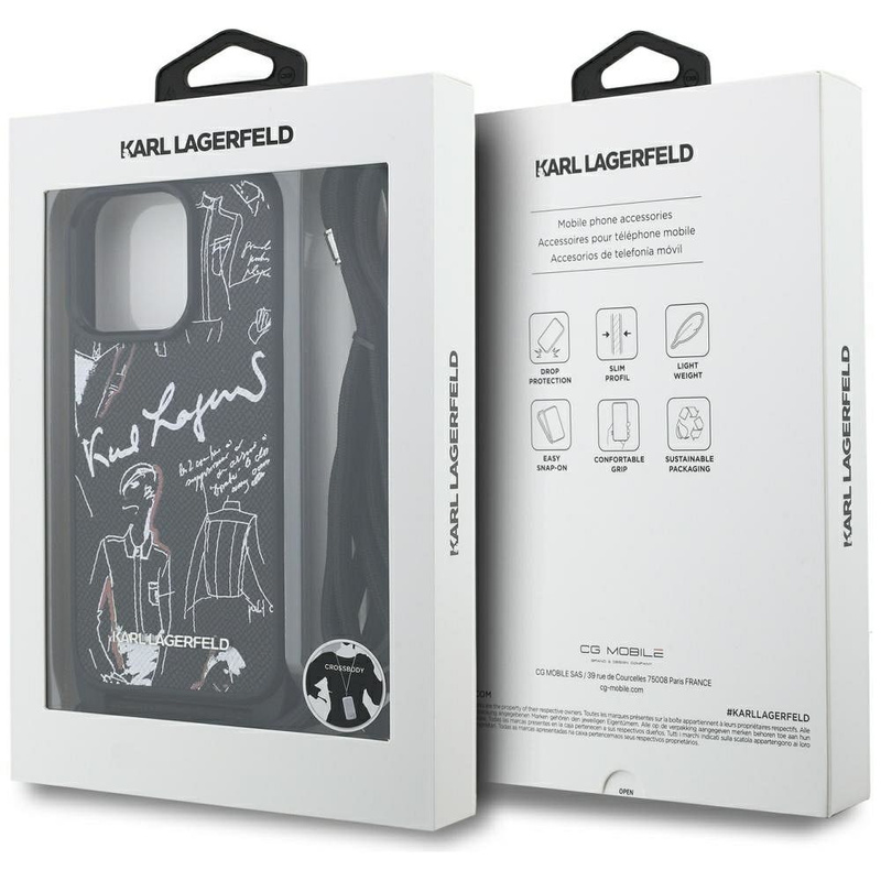 KARL LAGERFELD futerał do IPHONE 16 PRO MAX KLHCP16XPGGRMPCK kompatybilny z MagSafe (CRSSBY Grained PU W/ Pattern & Logo) czarny