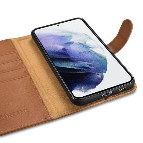 iCarer Haitang Leather Wallet Case for Samsung Galaxy S22+ (S22 Plus) genuine leather cover brown (AKSM05BN)