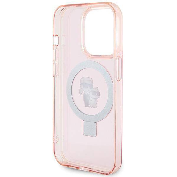 Etui Karl Lagerfeld Ring Stand Karl&Choupettte MagSafe do iPhone 15 Pro - różowe