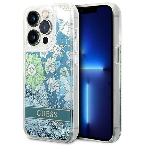 Guess Liquid Glitter Flower – Etui iPhone 14 Pro (zielony)