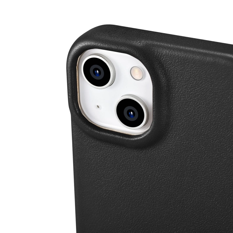 iCarer CE Premium Leather Folio Case skórzane etui iPhone 14 Plus z klapką magnetyczne MagSafe czarny (WMI14220715-BK)