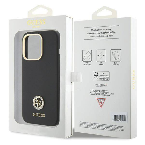 Oryginalne Etui APPLE IPHONE 15 PRO Guess Hardcase Silicone Logo Strass 4G (GUHCP15LM4DGPK) czarne