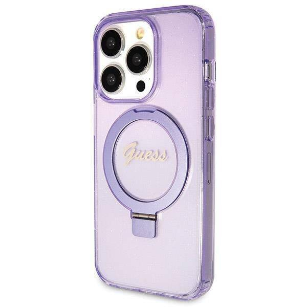 Original Case IPHONE 14 PRO Guess Hardcase Ring Stand Script Glitter MagSafe (GUHMP14LHRSGSU) purple