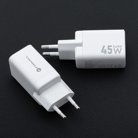 Ładowarka sieciowa do telefonu Forcell F-Energy Mini GaN III 2 x USB C PD QC4.0 45W VT-36B biała