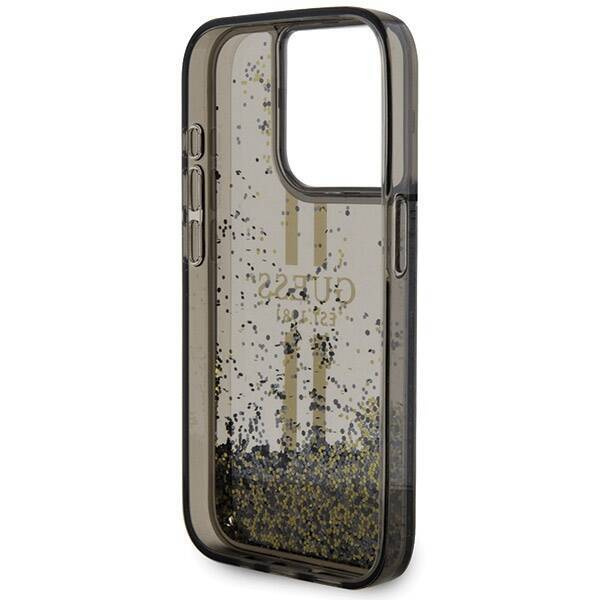 Oryginalne Etui GUESS Hardcase GUHCP15LLFCSEGK do iPhone 15 Pro (Liquid Glitter Gold Stripes / czarny)