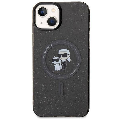 Karl Lagerfeld Karl&amp;Choupette Glitzer MagSafe Hülle für iPhone 15 – Schwarz