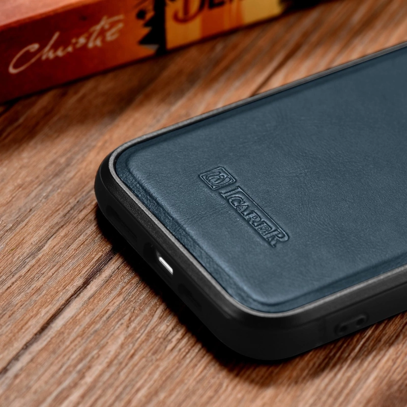 iCarer Leather Oil Wax case for iPhone 14 Pro Max leather case blue (WMI14220720-BU)