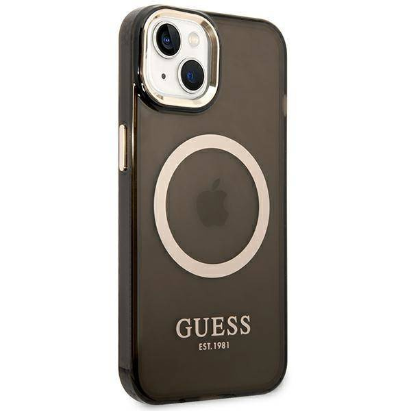 Guess Gold Outline Translucent MagSafe - Etui iPhone 14 (czarny)