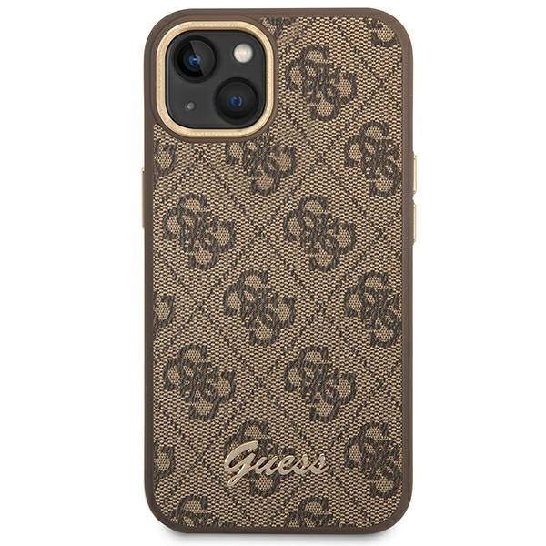 Original Case IPHONE 14 Guess Hard Case 4G Vintage Gold Logo (GUHCP14SHG4SHW) brown