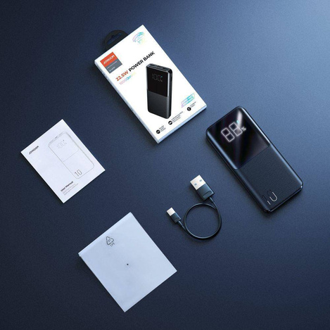 Power Bank 10000mAh 22,5W 2xUSB QC3.0 + USB-C PD3.0 + Micro USB Wyświetlacz LED Bateria Zewnętrzna Fast Charge JOYROOM JR-QP191 czarny
