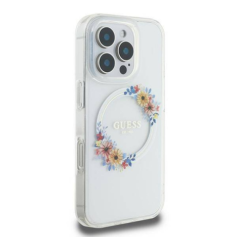 Original Case IPHONE 16 PRO Guess Hardcase IML Flowers Wreath MagSafe (GUHMP16LHFWFCT) transparent