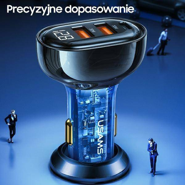 USAMS Ład. sam. 2xUSB+1xUSB-C 125W Fast Charge transparent blue CC158CC02 (US-CC158)