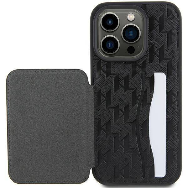 Etui Karl Lagerfeld Saffiano Cardslots and Stand Monogram Choupette do iPhone 15 Pro - czarne