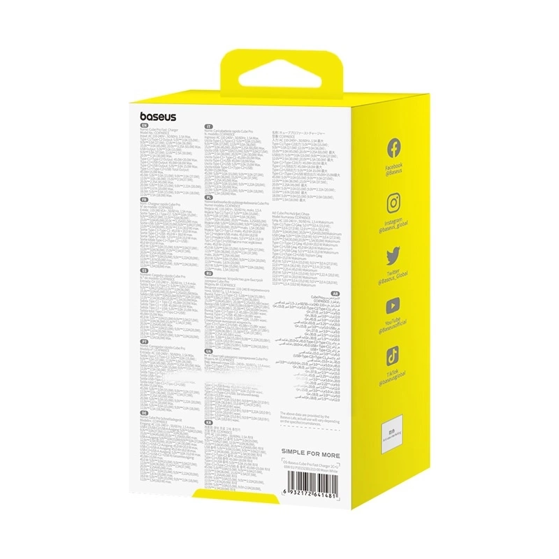 Baseus Cube Pro 65W GaN-Ladegerät 2x USB-C USB-A - Weiß