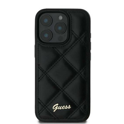 Schutzhülle IPHONE 16 Guess Hardcase Quiled Metal Logo (GUHCP16SPSQSQSK) schwarz