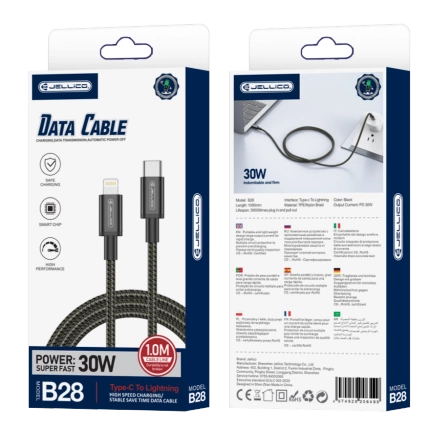 JELLICO Kabel B28 USB-C - Lightning PD 30W 1M schwarz