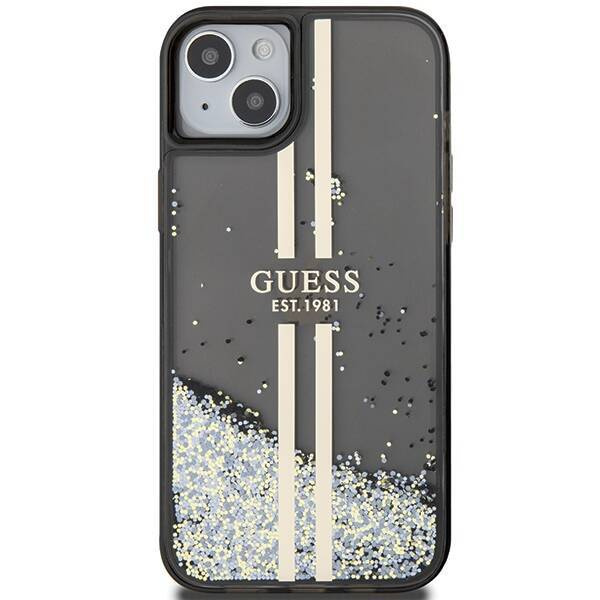 Oryginalne Etui GUESS Hardcase GUHCP15MLFCSEGK do iPhone 15 Plus (Liquid Glitter Gold Stripes / czarny)