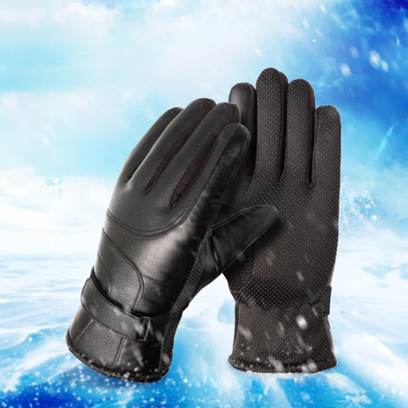 Isolierte Herren-Handyhandschuhe aus PU-Leder – Schwarz