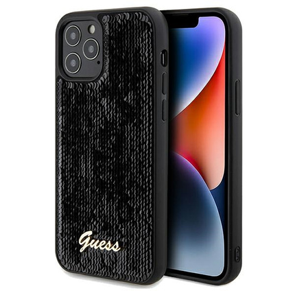 Guess nakładka do iPhone 12 / 12 Pro 6,1" GUHCP12MPSFDGSK HC SEQUIN SCRIPT METAL czarna