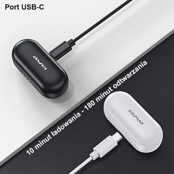 AWEI słuchawki Bluetooth 5.1 T13 Pro TWS + stacja dokująca czarny/black
