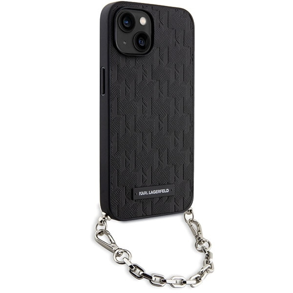 Karl Lagerfeld KLHCP14SSACKLHPK iPhone 14 6,1&quot; schwarz/schwarzes Hardcase mit Saffiano-Monogrammkette