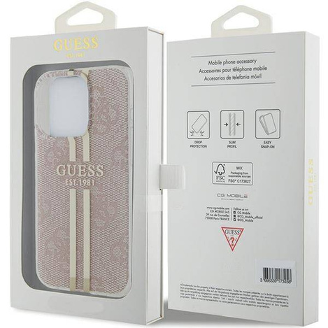 Oryginalne Etui GUESS IML 4G Gold Stripe GUHCP14XH4PSEGP do Iphone 14 Pro Max różowy