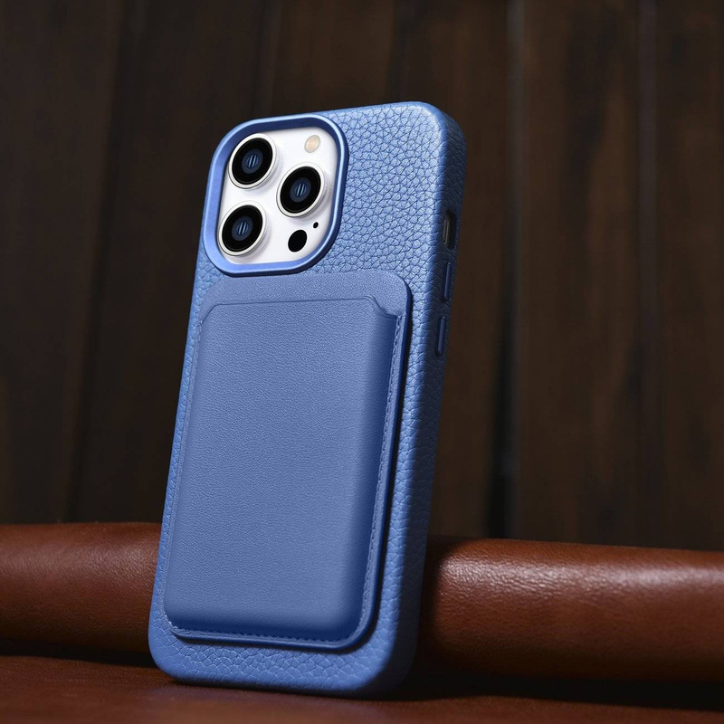 iCarer Litchi Premium Leather Case Leather Case iPhone 14 Pro Max Magnetic with MagSafe Light Blue (WMI14220712-LB)