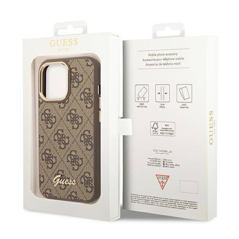 Original Case IPHONE 14 PRO Guess Hard Case 4G Vintage Gold Logo (GUHCP14LHG4SHW) brown
