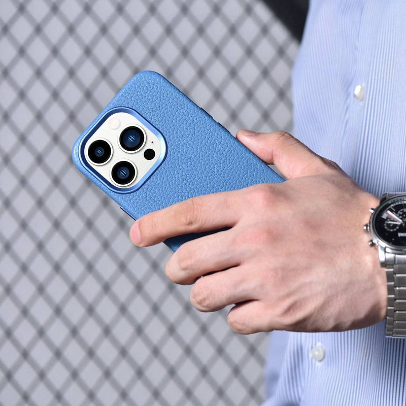 iCarer Litchi Premium Leather Case Leather Case iPhone 14 Pro Max Magnetic with MagSafe Light Blue (WMI14220712-LB)